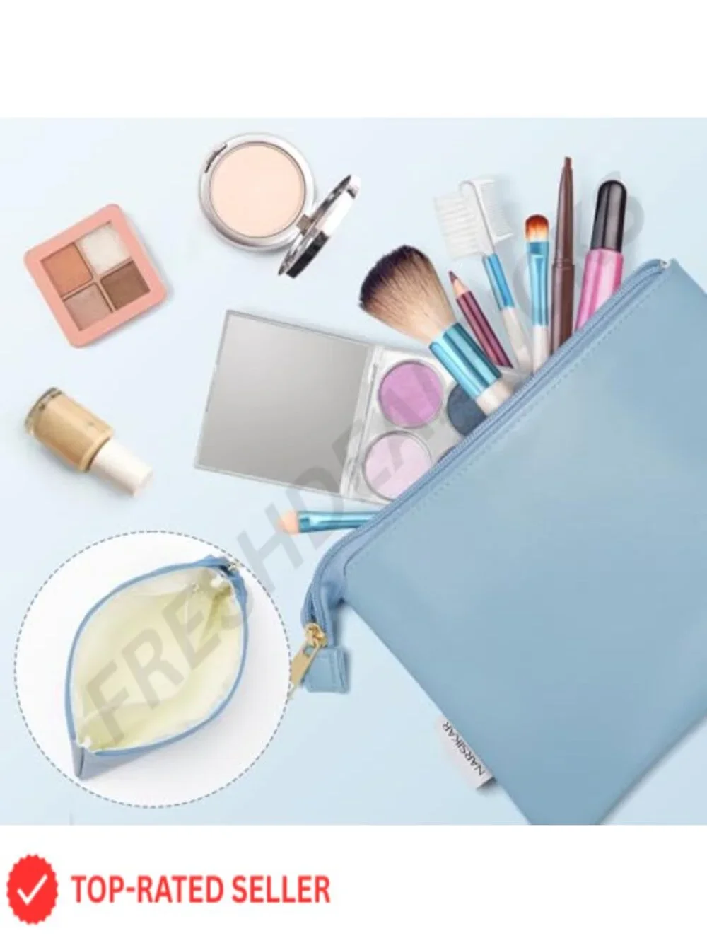 Leather Makeup Bag Pouch for Purse Travel Organizer Zipper